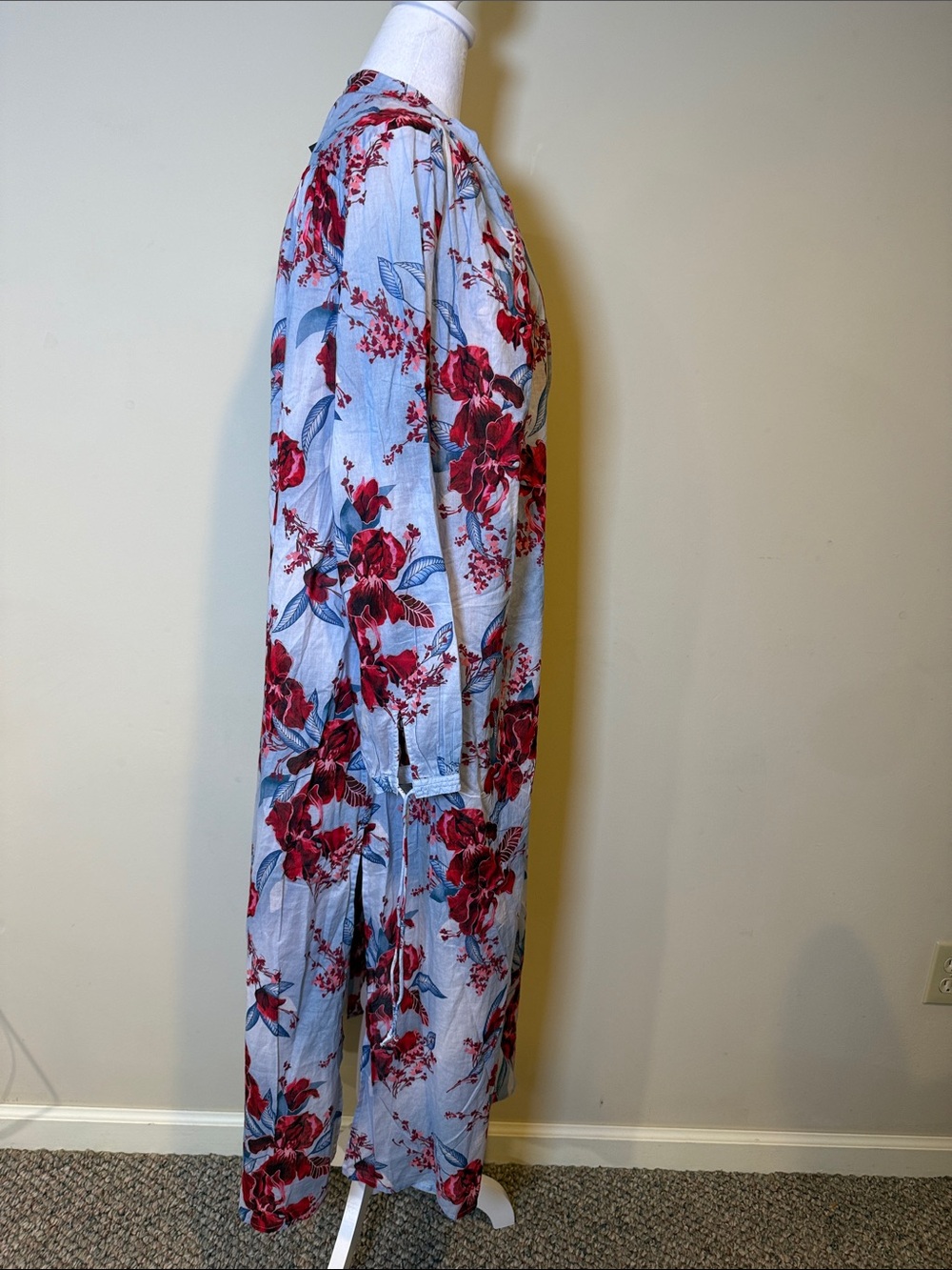 J. Crew Cotton voile Kaftan tunic dress  Sky Blue Maxi Dress Floral Print NWT M - Picture 6 of 12